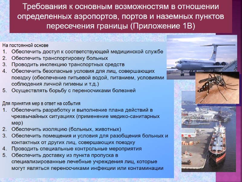 Требования к основным возможностям в отношении определенных аэропортов, портов и наземных пунктов пересечения границы